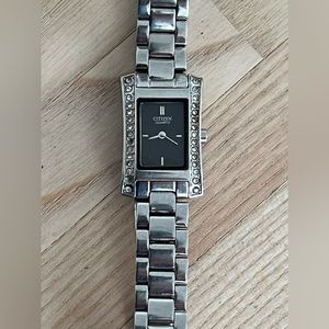 Citizen Ladies Watch Crystals Black Dial Stainless Bracelet and Case